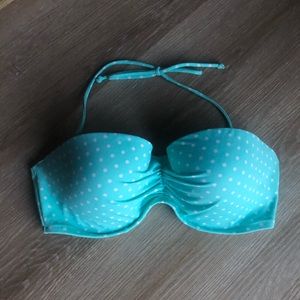 Victoria’s Secret White Polka Dot Tie Halter Blue White Bikini Strapless